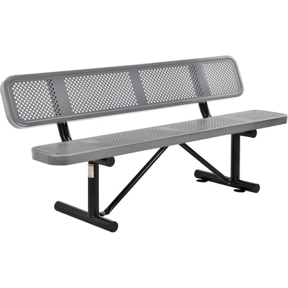 Global Industrial 6' Outdoor Steel Picnic Bench w/ Backrest, Perforated Metal, Gray (WB694557GY)