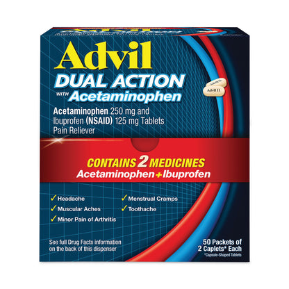 Advil® Dual Action with Acetaminophen and Ibuprofen Caplets, 50 Packets of 2 Caplets (AVL014795)