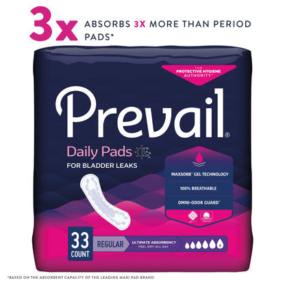Prevail® Daily Pads Bladder Control Pad 16 Inch Length Heavy Absorbency Polymer Core One Size Fits Most (810357_PK)