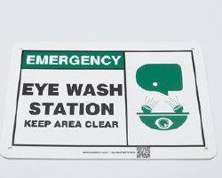 Lab Safety Supply® Wall Sign First Aid Sign Emergency Eye Wash Station w/Symbol (1007629_EA)