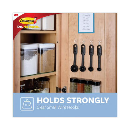 Command™ Small Wire Hooks, Small, Plastic/Metal, Clear, 0.5 lb Capacity, Clear, 15 Hooks and 20 Strips/Pack (MMM17067CLR15NA)