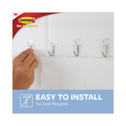 Command™ Small Wire Hooks, Small, Plastic/Metal, Clear, 0.5 lb Capacity, Clear, 15 Hooks and 20 Strips/Pack (MMM17067CLR15NA)