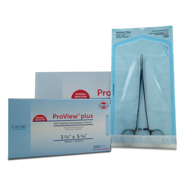 ProView® plus Sterilization Pouch Gas / Steam / Chemical Vapor 3-1/2 X 5-1/4 Inch Transparent / Blue Self Seal Paper / Film (379687_CS)