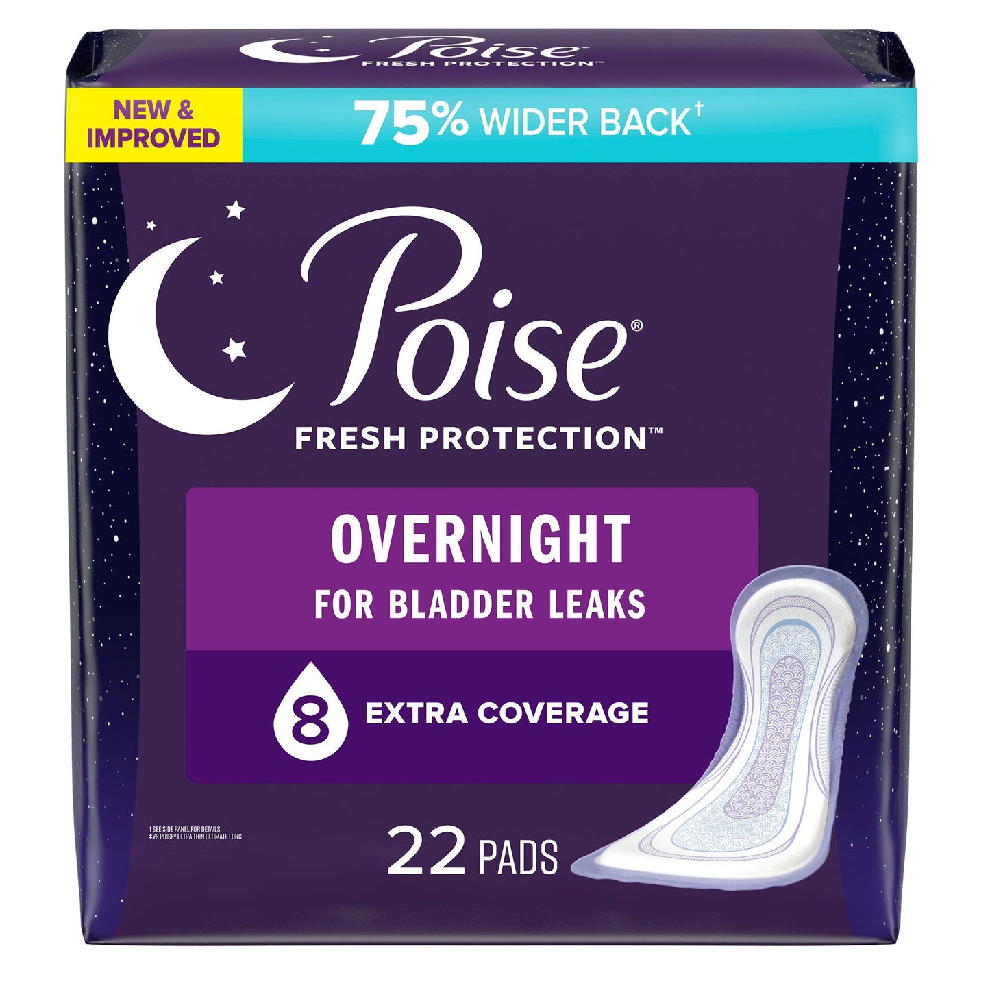 Poise® Fresh Protection™ Overnight Bladder Control Pad 5.3 Inch Length Heavy Absorbency Sodium Polyacrylate Core One Size Fits Most (1224724_CS)