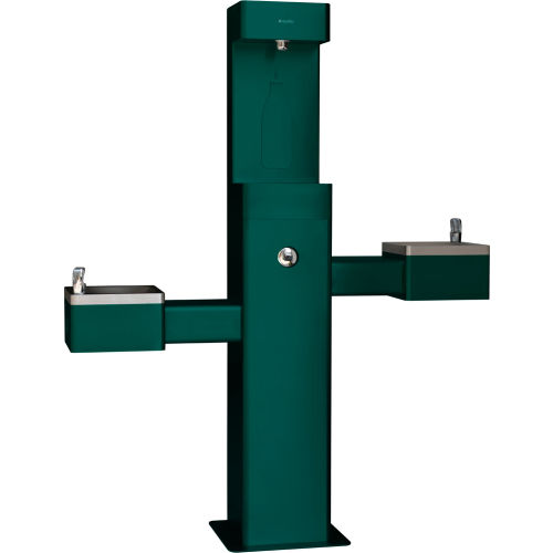 Global Industrial Outdoor Bottle Filling Station w/ Bi-Level Drinking Fountain, Green (WB761220GN)