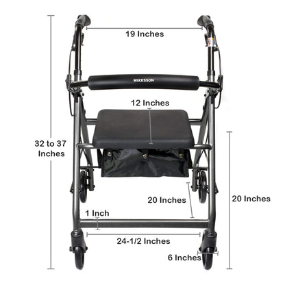 McKesson 4 Wheel Rollator Silver Adjustable Height / Folding Aluminum Frame (1065267_EA)
