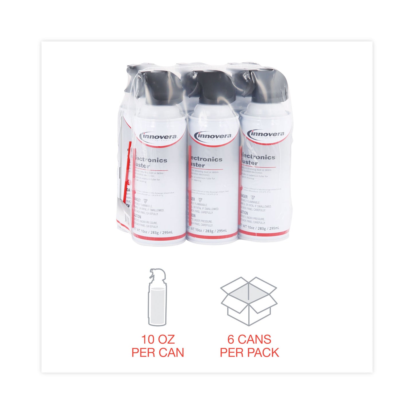 Innovera® Compressed Air Duster Cleaner, 10 oz Can, 6/Pack (IVR10016)