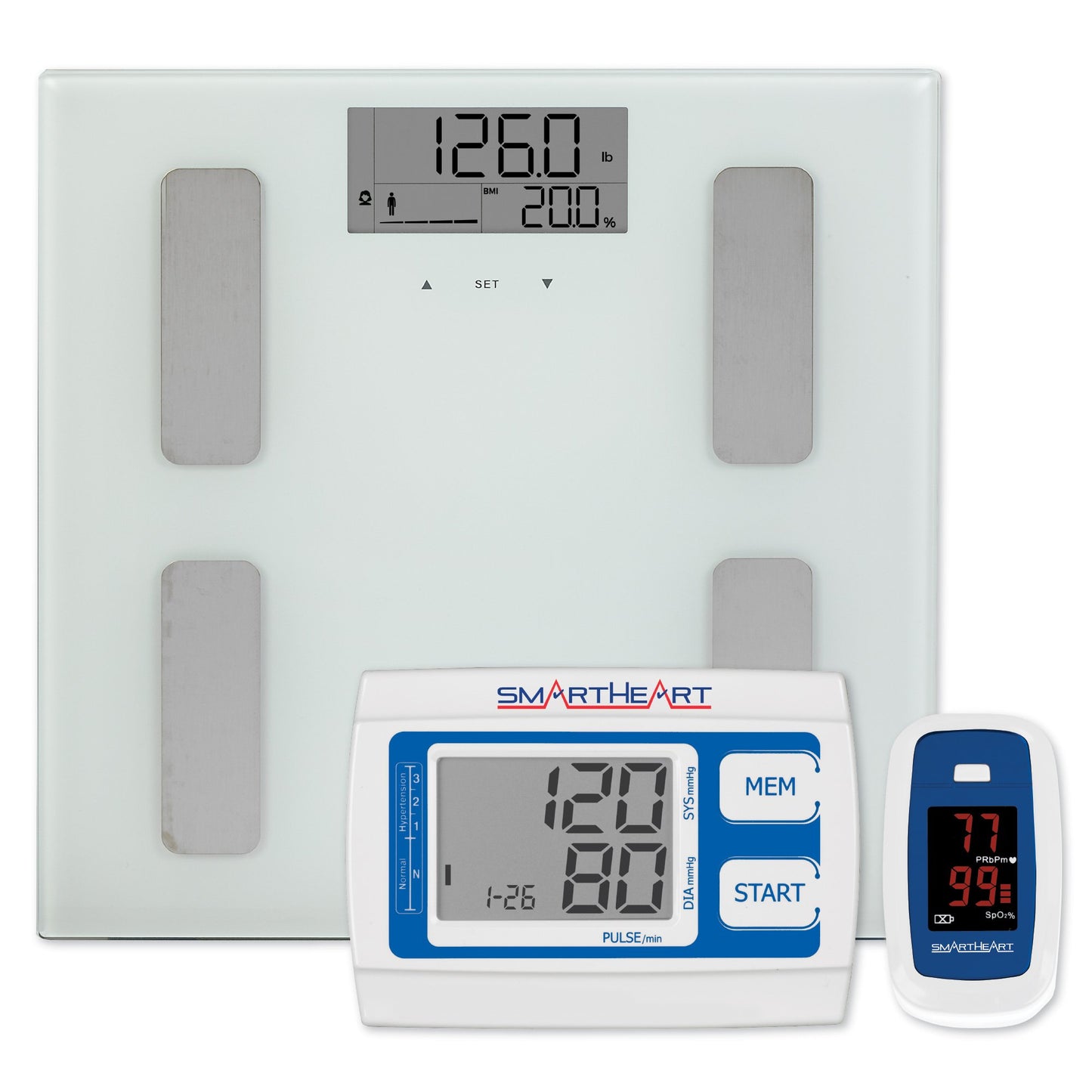 SmartHeart Total Body Analyzer with NIBP and Oximeter Step On Digital Display 400lbs. / 200kg White (1250938_ST)