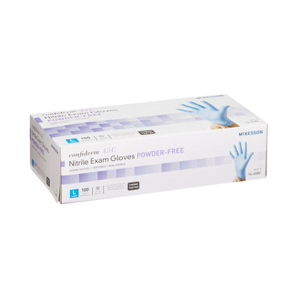 McKesson Confiderm® 4.5C Exam Glove Large NonSterile Nitrile Standard Cuff Length Textured Fingertips Blue Chemo Tested (921604_CS)