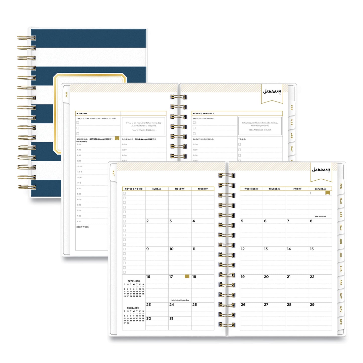 Blue Sky® Day Designer Navy Stripe Daily/Monthly Planner, Horizontal Stripe Artwork, 8 x 5, Navy/White Cover, 12-Month (Jan-Dec): 2026 (BLS103623)