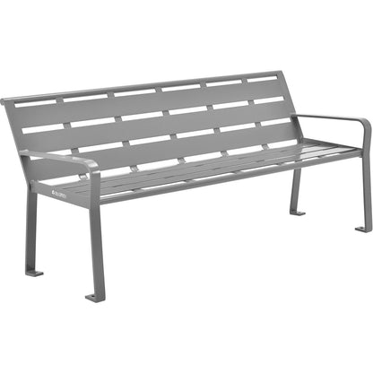 Global Industrial 6' Outdoor Horizontal Steel Slat Park Bench w/ Back, Gray (WB436975GY)