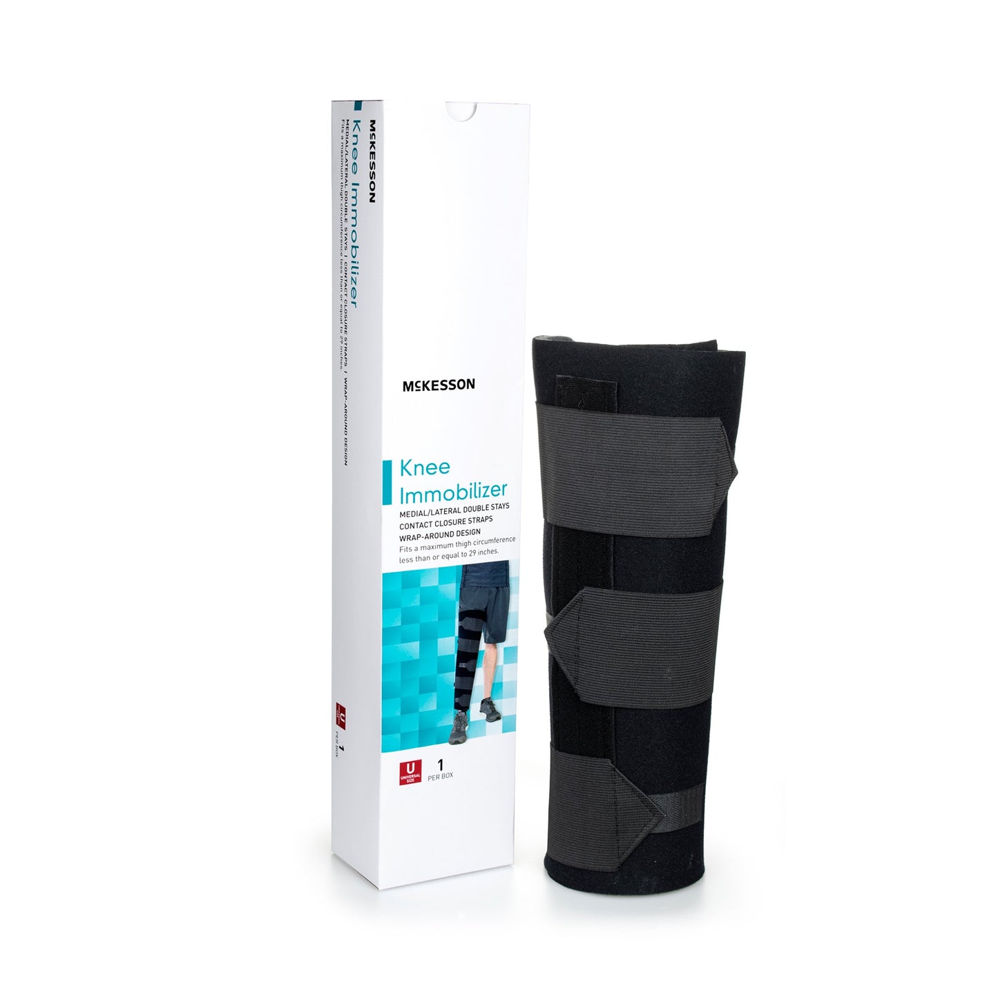 McKesson Knee Immobilizer One Size Fits Most Up to 29 Inch Thigh Circumference 12 Inch Length Left or Right Knee (1159091_EA)