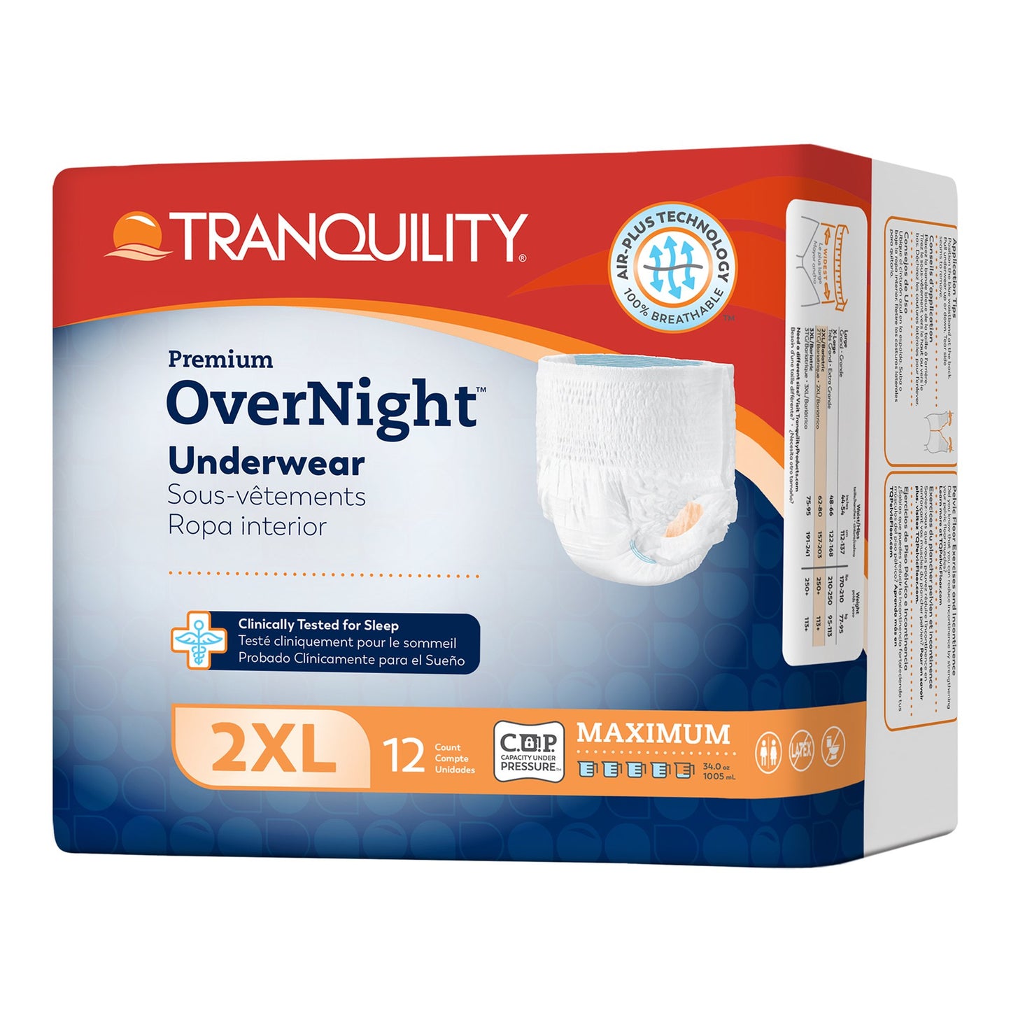 Tranquility® Premium OverNight™ Unisex Adult Absorbent Underwear Pull On with Tear Away Seams 2X-Large Disposable Heavy Absorbency (813408_BG)