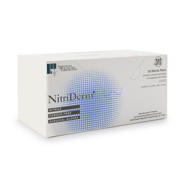 NitriDerm® Surgical Glove Size 7.5 Sterile Nitrile Standard Cuff Length Fully Textured White Chemo Tested (1162690_CS)