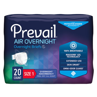 Prevail Air™ Overnight Unisex Adult Incontinence Brief Size 1 / Medium Disposable Heavy Absorbency (1234413_CS)