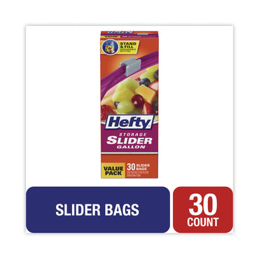 Hefty® Slider Stand and Fill Food Storage Bags, Gallon, 10.56" x 11", Clear, 30/Box (RFPR88071)