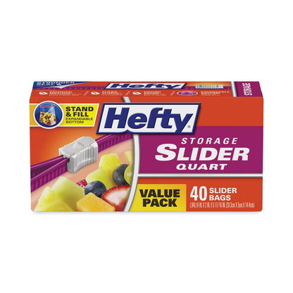 Hefty® Slider Stand and Fill Food Storage Bags, Quart, 8" x 7", Clear, 40/Box (RFPR88075)