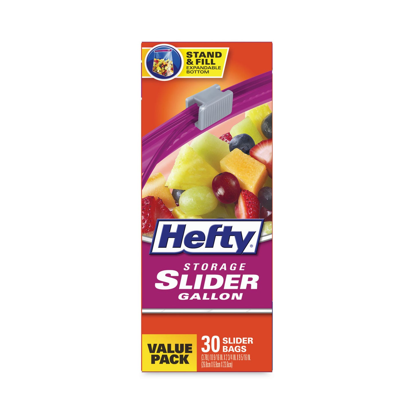 Hefty® Slider Stand and Fill Food Storage Bags, Gallon, 10.56" x 11", Clear, 30/Box (RFPR88071)