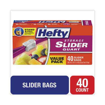 Hefty® Slider Stand and Fill Food Storage Bags, Quart, 8" x 7", Clear, 40/Box (RFPR88075)