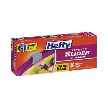 Hefty® Slider Stand and Fill Food Storage Bags, Gallon, 10.56" x 11", Clear, 30/Box (RFPR88071)