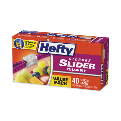Hefty® Slider Stand and Fill Food Storage Bags, Quart, 8" x 7", Clear, 40/Box (RFPR88075)