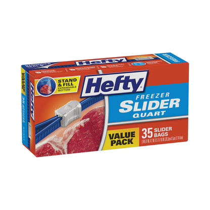 Hefty® Slider Stand and Fill Freezer Storage Bags, 32 oz, 7" x 8", Clear, 35/Box (RFPR88079)