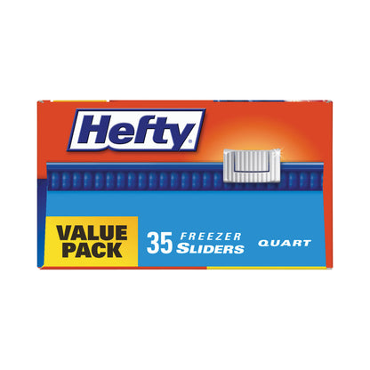 Hefty® Slider Stand and Fill Freezer Storage Bags, 32 oz, 7" x 8", Clear, 35 Bags/Box, 9 Boxes/Carton (RFPR88079CT)
