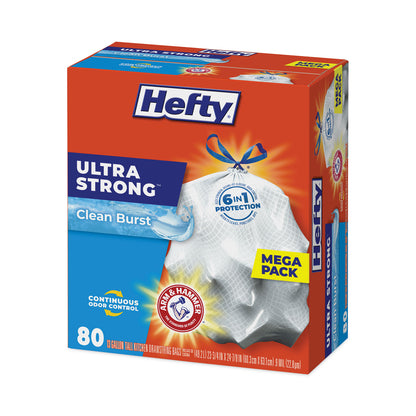 Hefty® Extra Heavy-Duty Ultra Strong Scented Tall Kitchen Bags, Drawstring, 13 gal, Clean Burst, 23.75" x 24.88", White, 80/Box (PCTE88356)