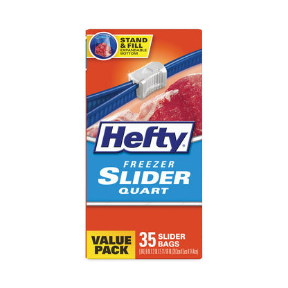 Hefty® Slider Stand and Fill Freezer Storage Bags, 32 oz, 7" x 8", Clear, 35 Bags/Box, 9 Boxes/Carton (RFPR88079CT)