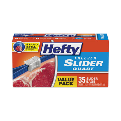 Hefty® Slider Stand and Fill Freezer Storage Bags, 32 oz, 7" x 8", Clear, 35/Box (RFPR88079)