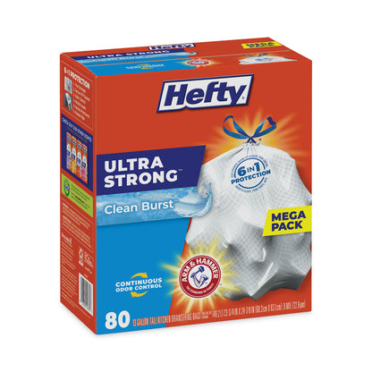 Hefty® Extra Heavy-Duty Ultra Strong Scented Tall Kitchen Bags, Drawstring, 13 gal, Clean Burst, 23.75" x 24.88", White, 80/Box (PCTE88356)
