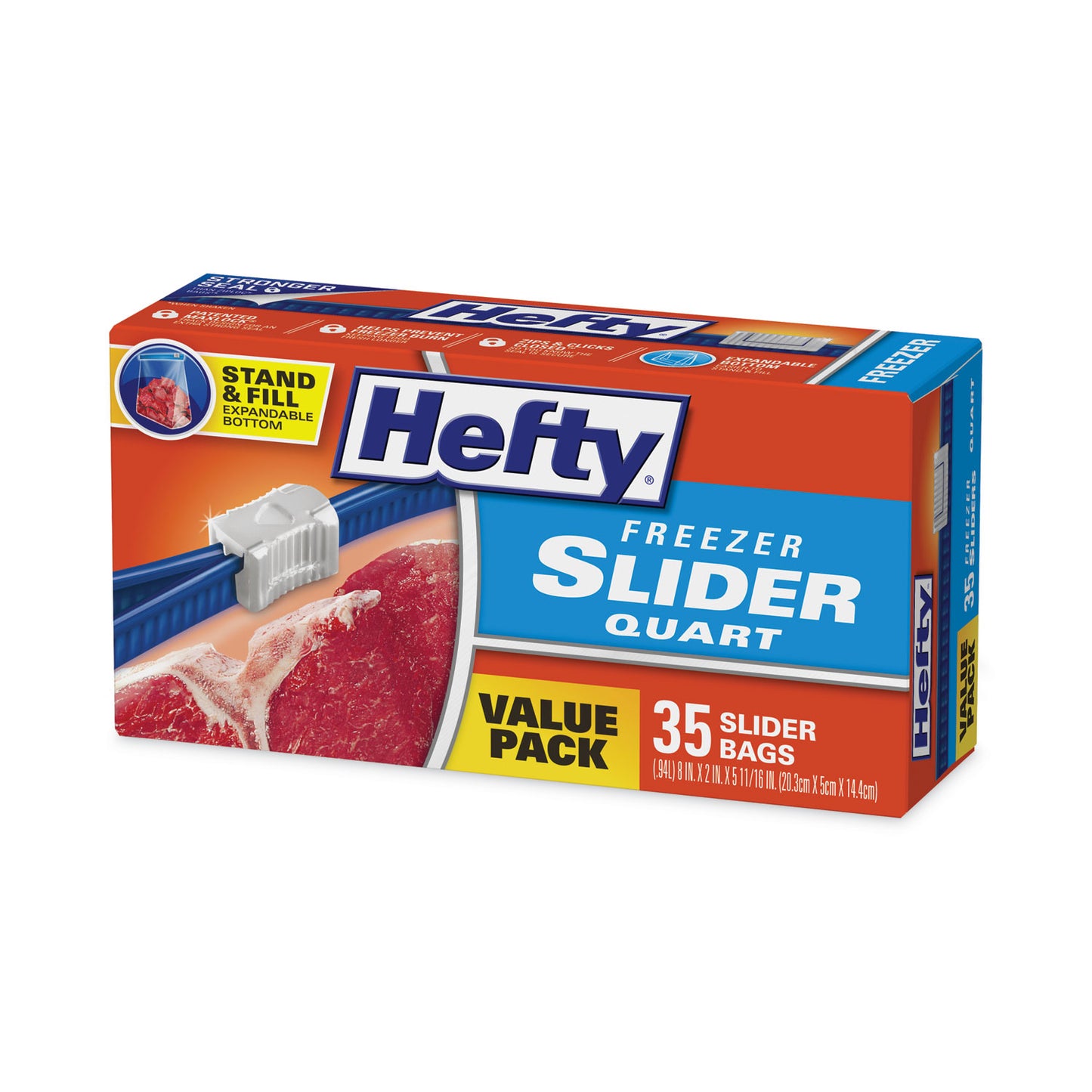 Hefty® Slider Stand and Fill Freezer Storage Bags, 32 oz, 7" x 8", Clear, 35/Box (RFPR88079)