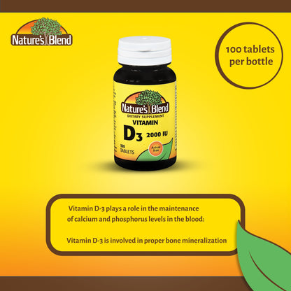 Nature's Blend Vitamin Supplement Vitamin D 2,000 IU Strength Tablet 100 per Bottle (852689_BT)