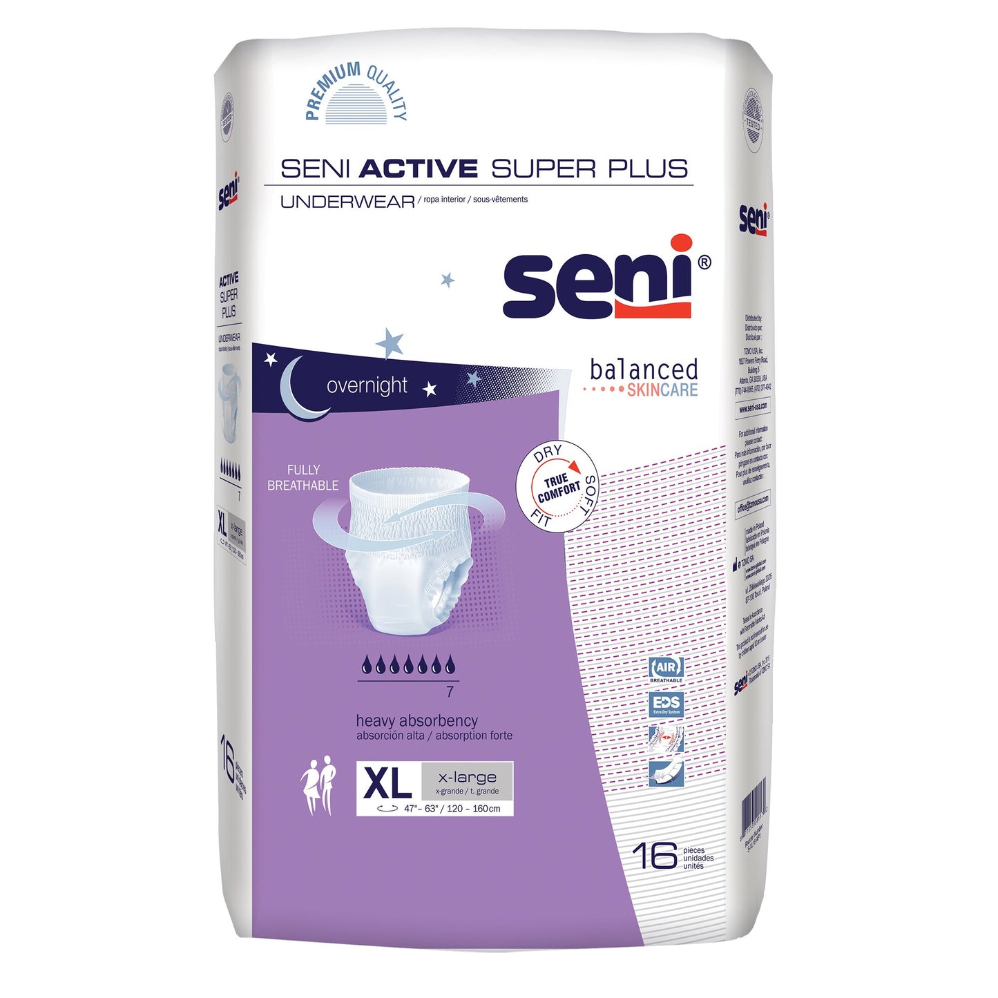 Seni® Active Super Plus Unisex Adult Absorbent Underwear Pull On with Tear Away Seams X-Large Disposable Heavy Absorbency (1169933_CS)