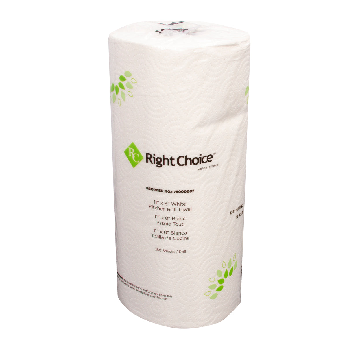 Right Choice Paper Kitchen Roll Towel 2-Ply, White, 11" x 8" (78000007)