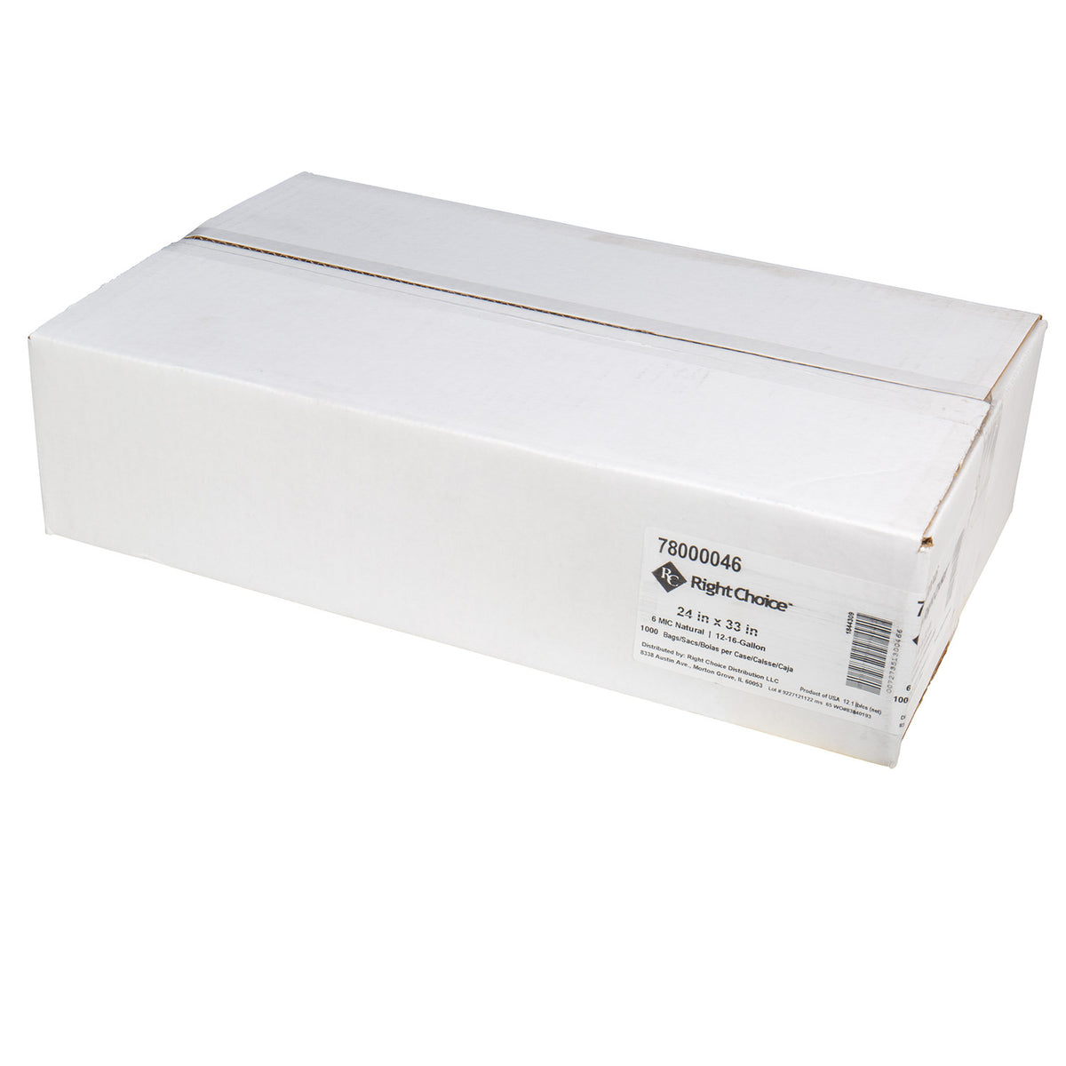 Right Choice HDPE Can Liner Roll 6 Micron, Natural, 12-16 Gallon, 24" x 33" (78000046)