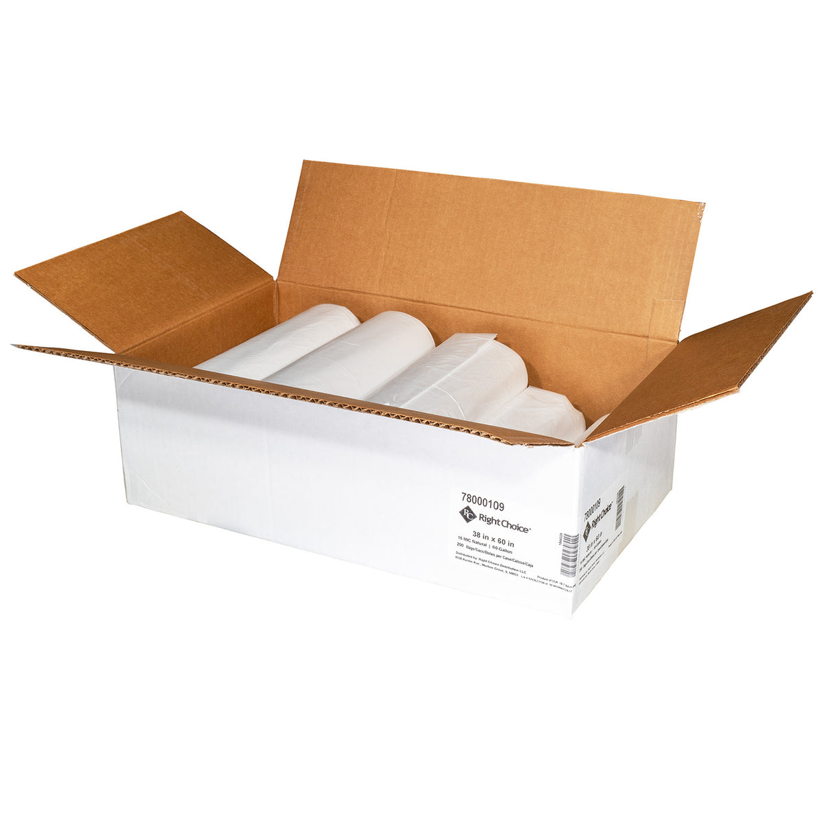 Right Choice HDPE Can Liner Roll 16 Micron, Natural, 60 Gallon, 38" x 60" (78000109)