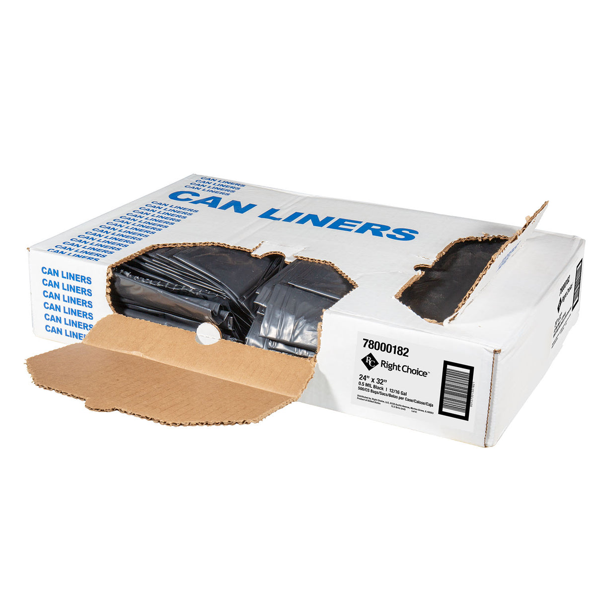 Right Choice LDPE Can Liner Flat 0.5 Mil, Black, 12-16 Gallon, 24" x 32" (78000182)