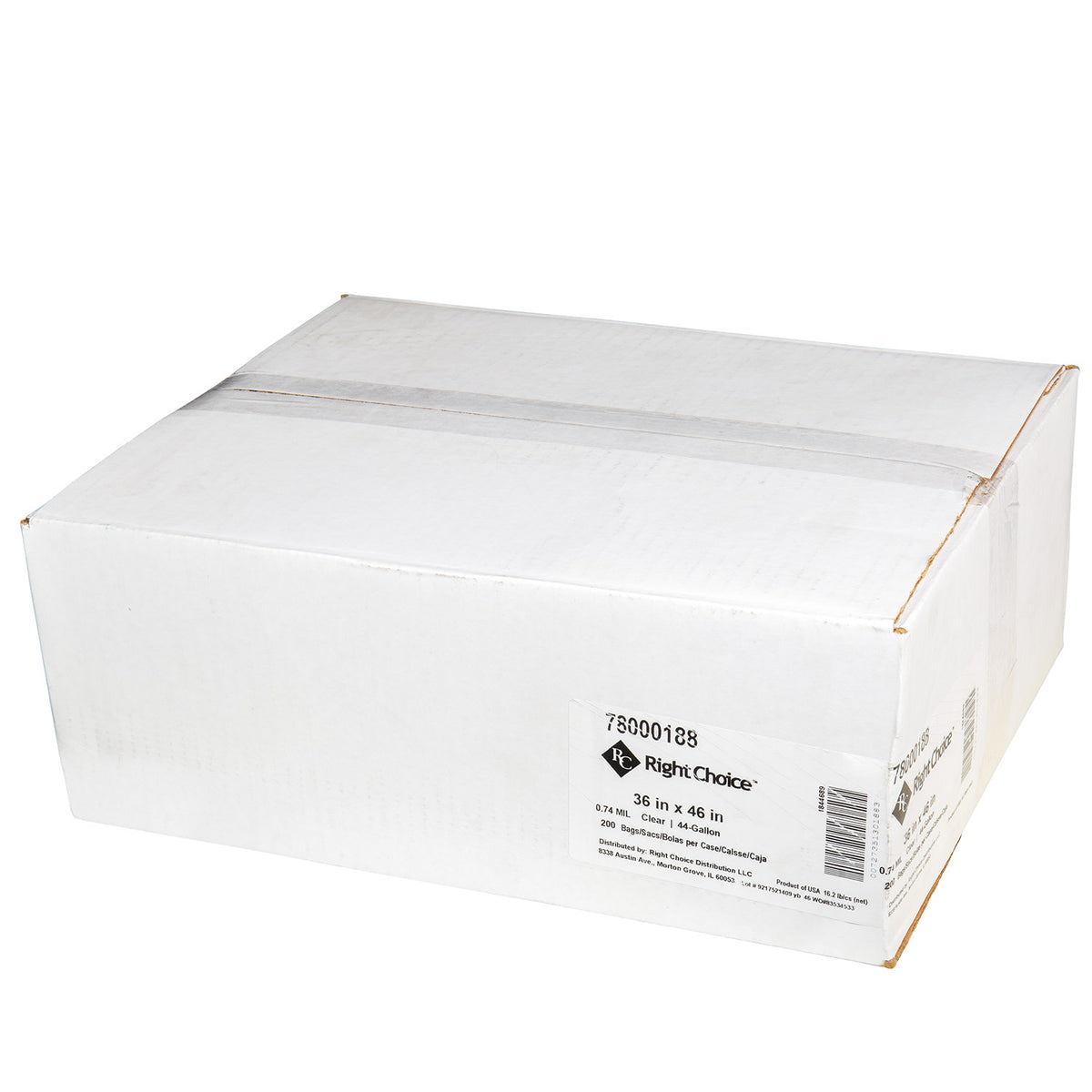 Right Choice LDPE Can Liner Roll 0.74 Mil, Clear, 44 Gallon, 36" x 46" (78000188)