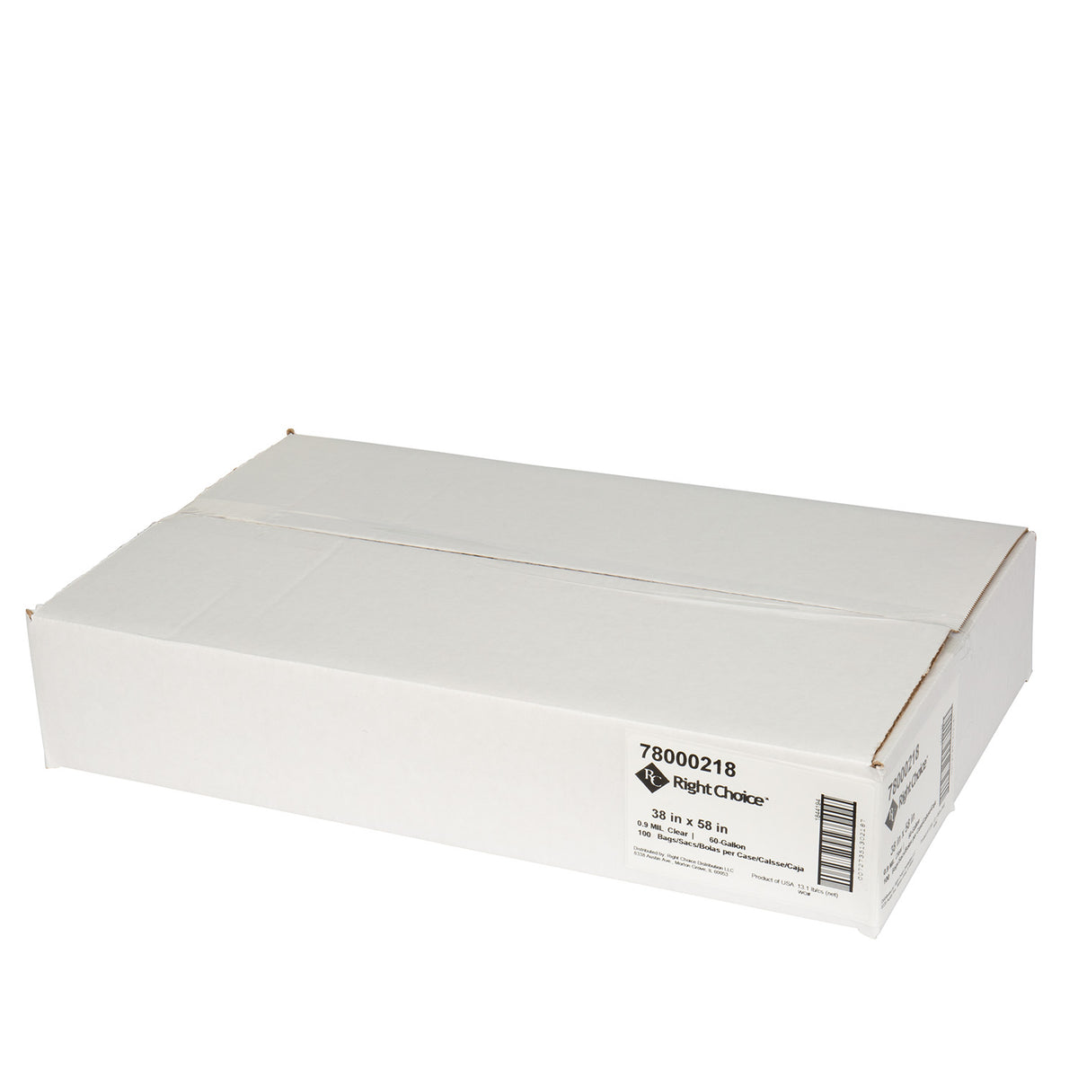 Right Choice LDPE Can Liner Roll 0.9 Mil, Clear, 60 Gallon, 38" x 58" (78000218)