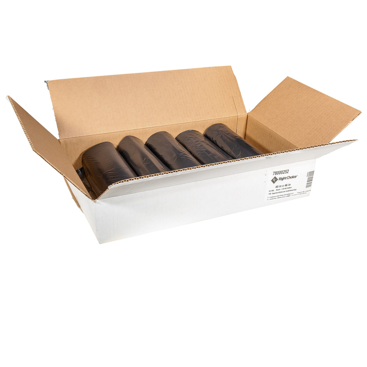 Right Choice LLDPE Can Liner Roll 0.9 Mil, Black, 40-45 Gallon, 40" x 46" (78000252)