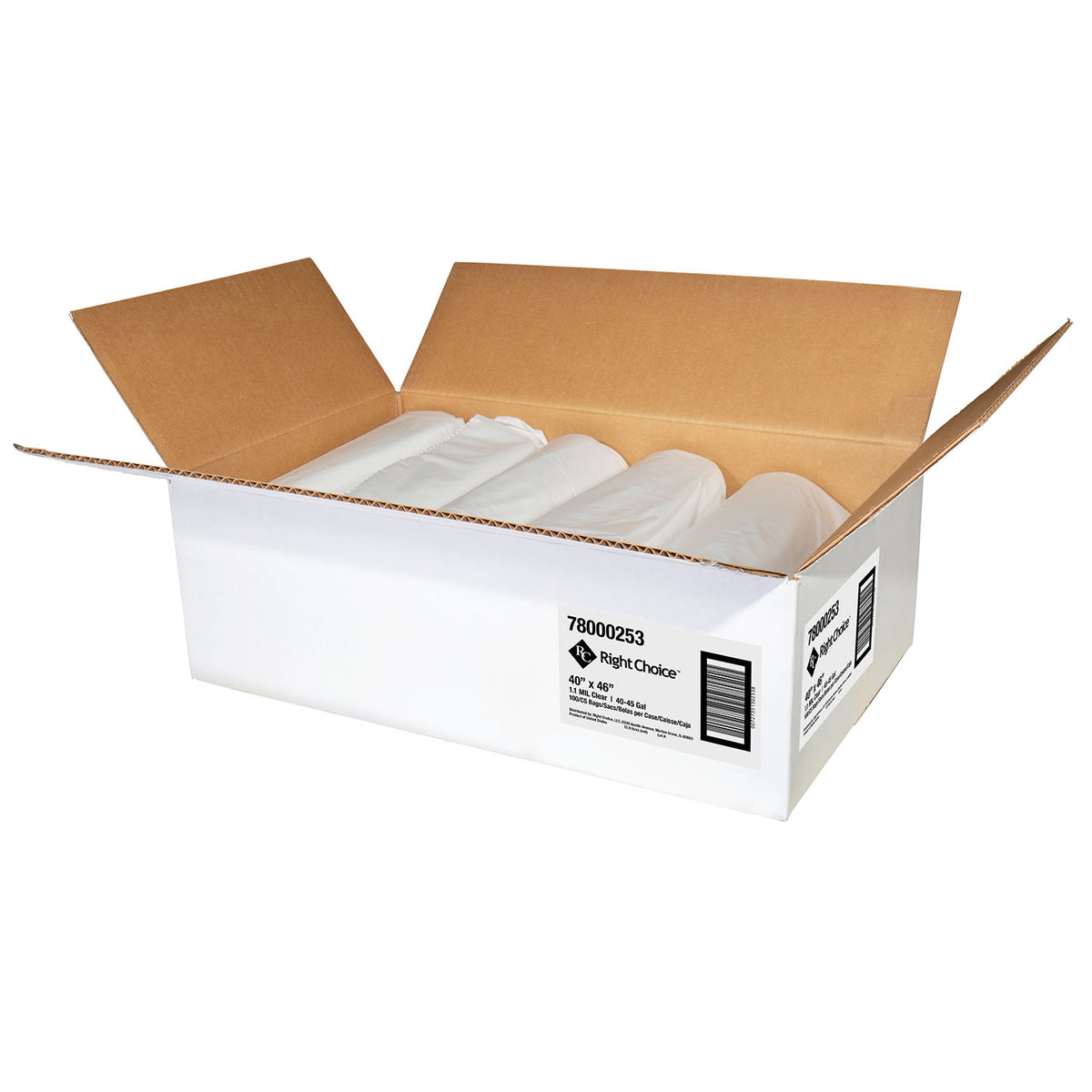 Right Choice® LLDPE Can Liner Roll 1.1 Mil, Clear, 40-45 Gallon, 40" x 46" (78000253)
