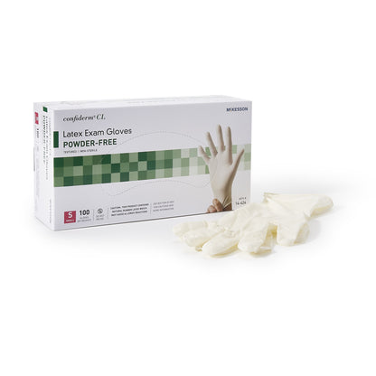 McKesson Confiderm® Exam Glove Small NonSterile Latex Standard Cuff Length Textured Fingertips Ivory Not Rated (921592_BX)