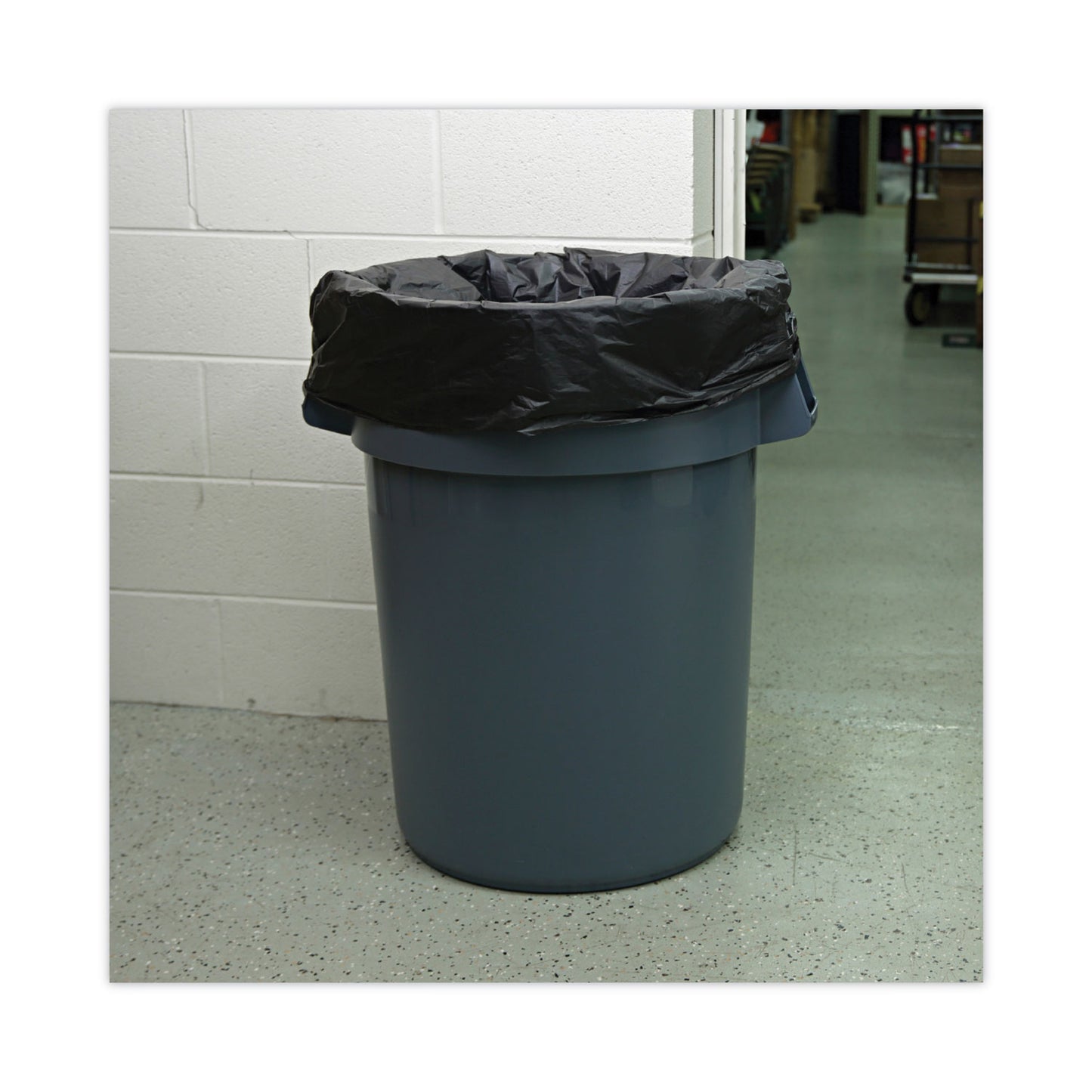 Boardwalk® High-Density Can Liners, 60 gal, 14 mic, 38" x 58", Black, Perforated Roll, 25 Bags/Roll, 8 Rolls/Carton (BWK385814K)