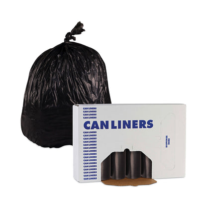 Boardwalk® High-Density Can Liners, 60 gal, 14 mic, 38" x 58", Black, Perforated Roll, 25 Bags/Roll, 8 Rolls/Carton (BWK385814K)