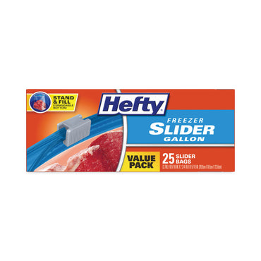 Hefty® Slider Stand and Fill Freezer Storage Bags, 1 gal, 10.56" x 11", Clear, 25/Box (RFPR88073)
