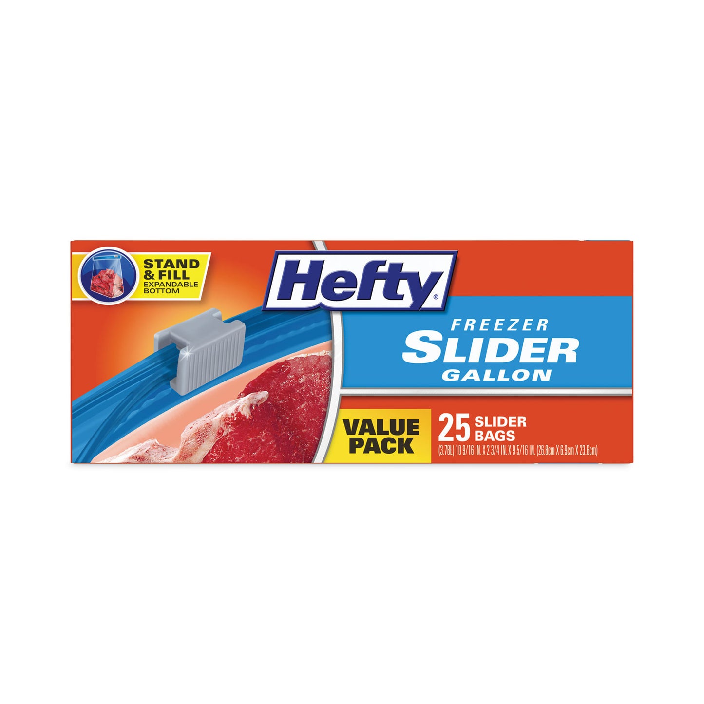 Hefty® Slider Stand and Fill Freezer Storage Bags, 1 gal, 10.56" x 11", Clear, 25 Bags/Box, 9 Boxes/Carton (RFPR88073CT)