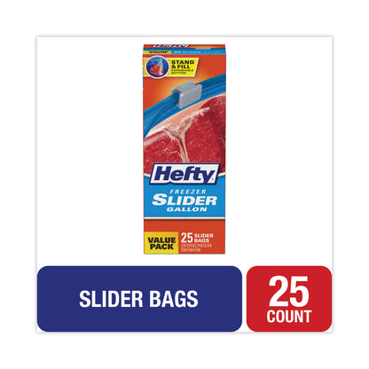 Hefty® Slider Stand and Fill Freezer Storage Bags, 1 gal, 10.56" x 11", Clear, 25 Bags/Box, 9 Boxes/Carton (RFPR88073CT)