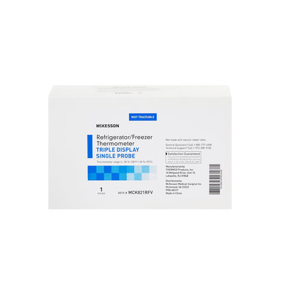 McKesson Digital Refrigerator / Freezer Thermometer with Alarm Fahrenheit / Celsius -58° to +158°F (-50° to +70°C) Glycol Bottle Probe Multiple Mounting Options Battery Operated (1074438_EA)