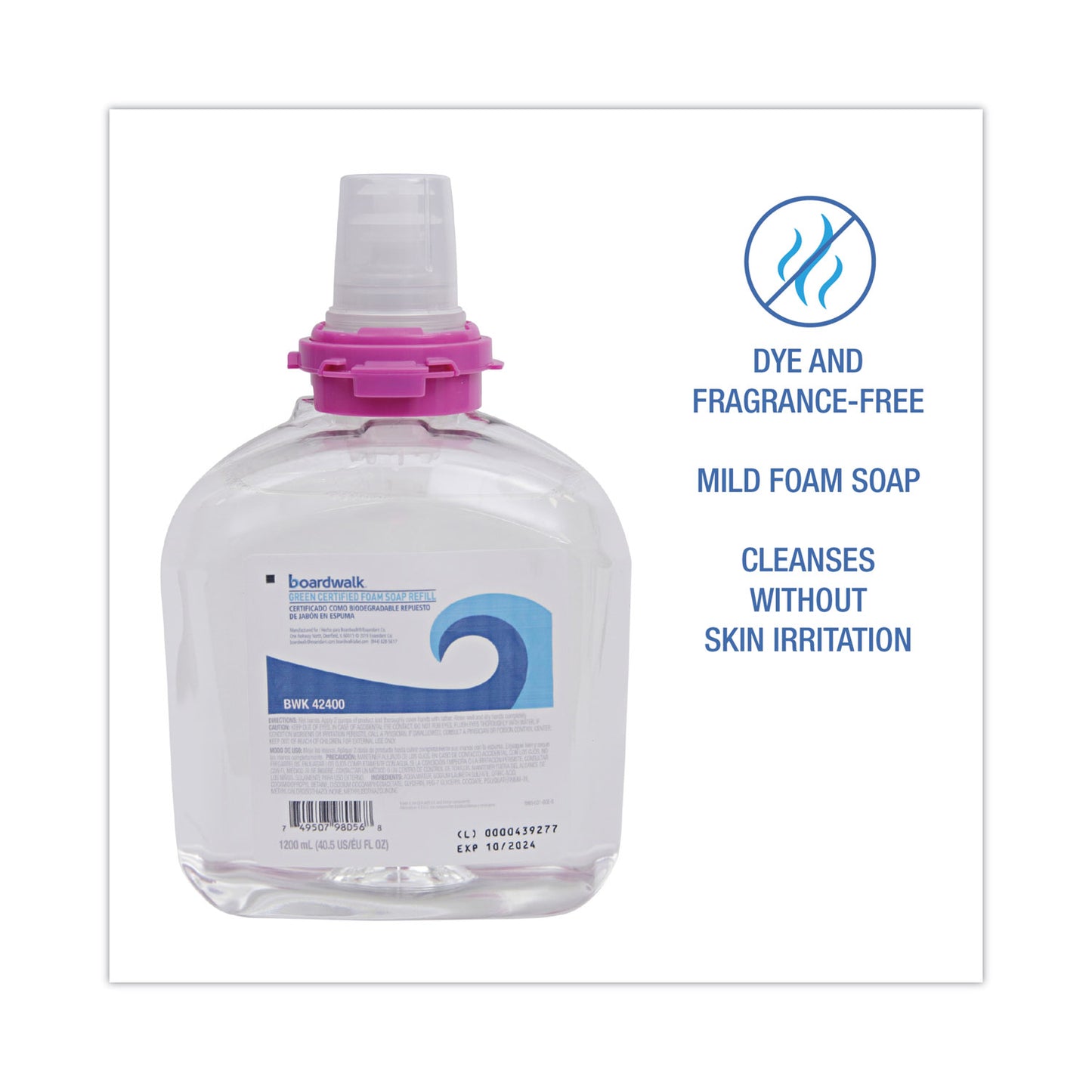Boardwalk® Green Certified Foam Soap Refill, Unscented, 1,200 mL, 2/Carton (BWK42400)